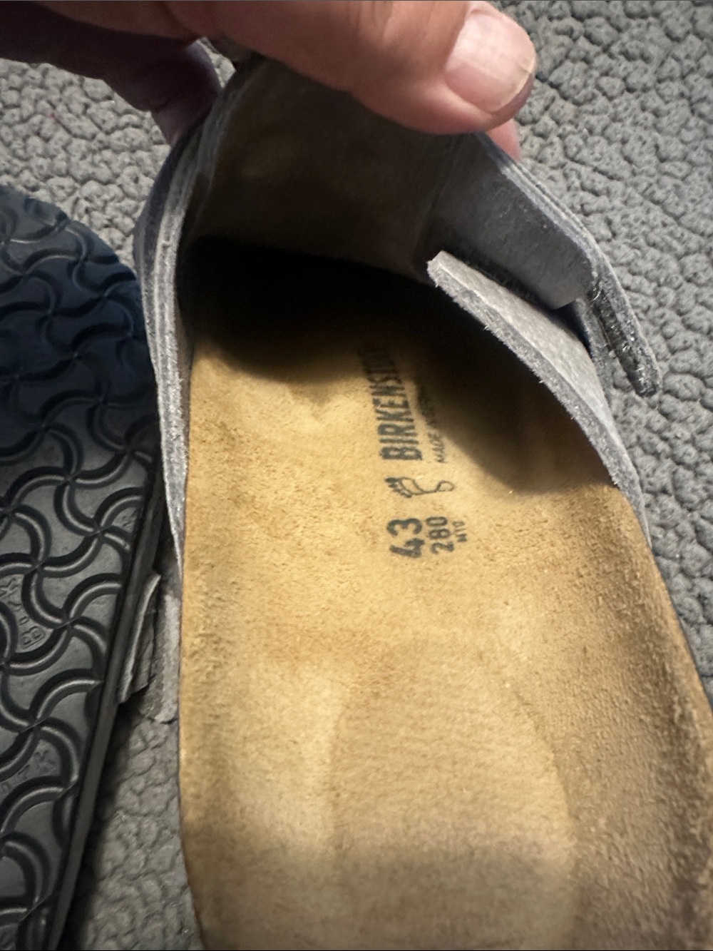 Birkenstock Light Gray Suede Slip-On Clogs with Strap - Picture 3 of 6